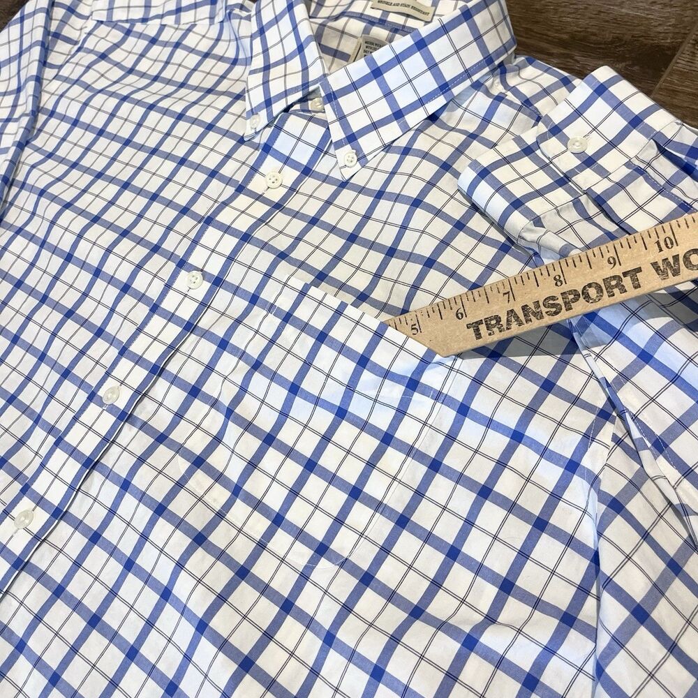 LL Bean Wrinkle & Stain Resistant Shirt XL Plaid Blue Button Down Long Sleeve - Picture 3 of 8